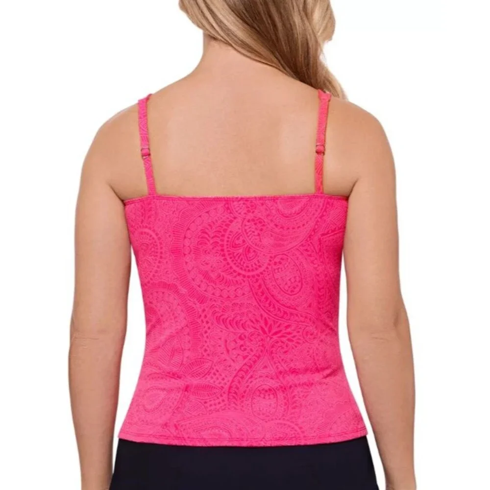 Swim Solutions Women's Paisley-Print Tunnel Tankini Top Pink Size 16   18149 - Picture 2 of 4